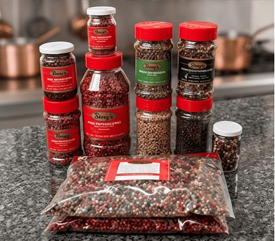 Peppercorns — fresh green, dehydrated, various preparations